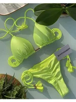 Bikini para mujer Nuevo traje de baño de cuerda de color sólido de tela especial Multicolor