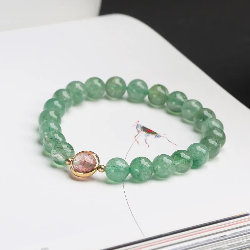 Natural Green Strawberry Quartz Single Circle Ball Bracelet Diy Ornament