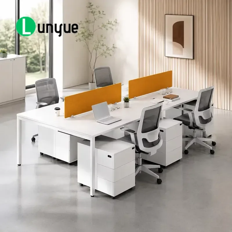 Modern White Wooden Desk Ergonomic Modular Splicing Design Double Computer Workstation for Two People Home Office Furniture