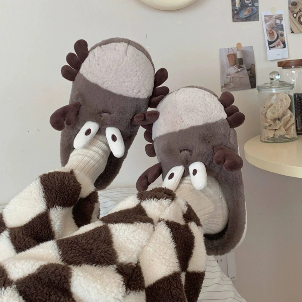 Plush Crab Slippers Comfortable Thermal Home Slippers Non-Slip Fluffy Couple Slippers Furry Animal Slippers for Autumn Winter