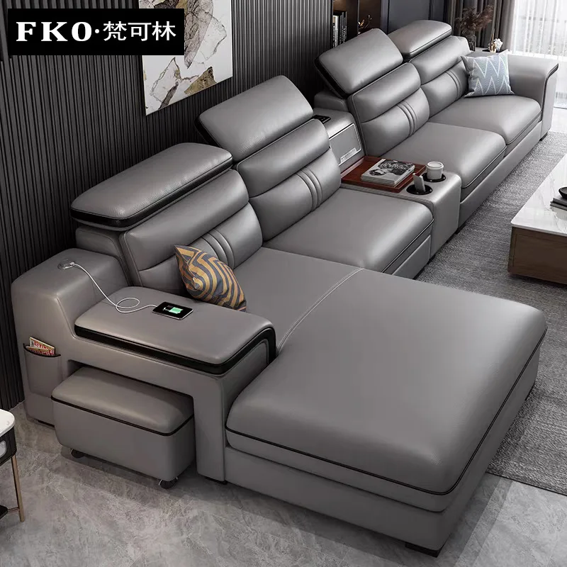 Nordic leather sofa 2025 new light luxury living room size apartment princess leather combination set