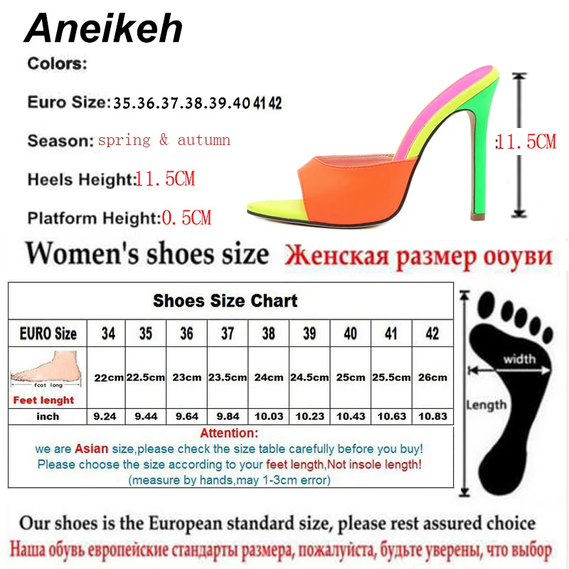 Aneikeh 2023 Orange Sandals Mules High Heels Pointed Toe Heels For Women Summer Slippers Lady Party Sandals Shoes Stripper 35-42