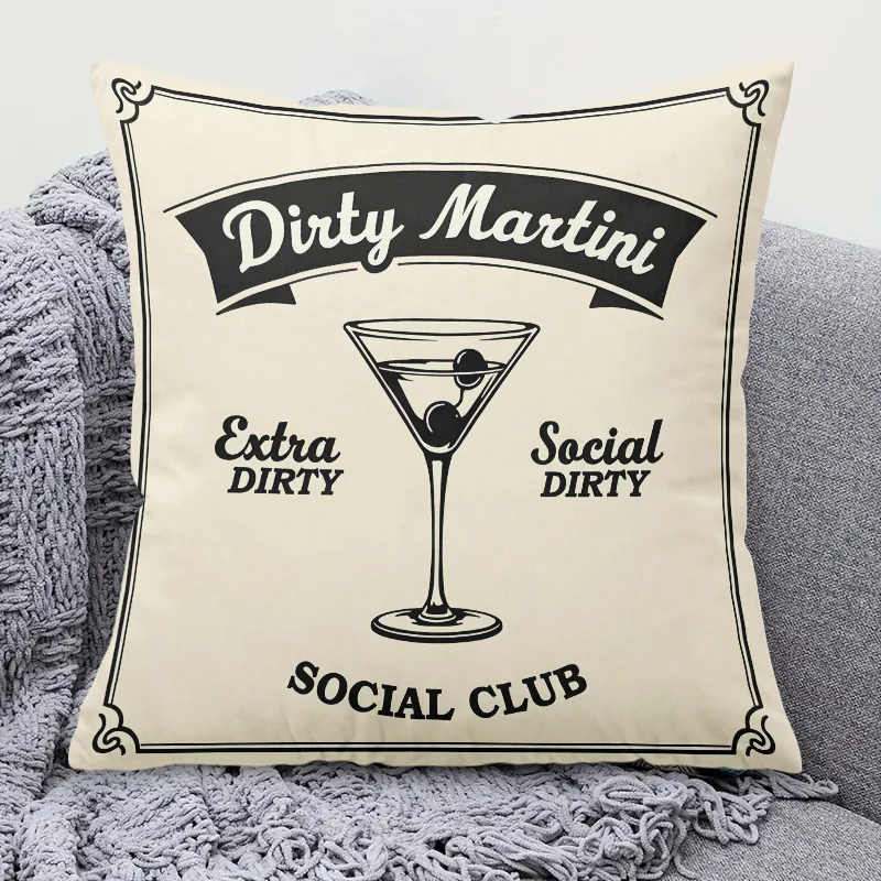 Dirty Martini Cocktail Pillowcase, Vintage Bar Art Cushion Cover, Funny Alcohol Quote Home Decor, Square Throw Pillow Case