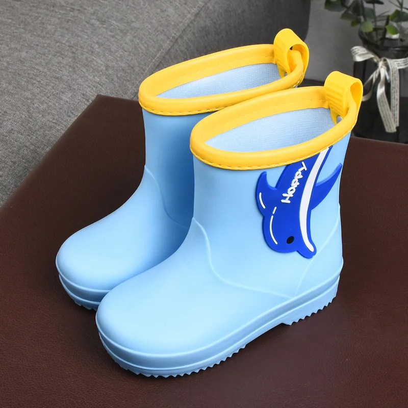 Child Girls Boys Rubber Rain Boots Kids Rain Boots Waterproof Shoes Round Toe Water Shoes Soft Toddler Thick Soles Non-slip Rain