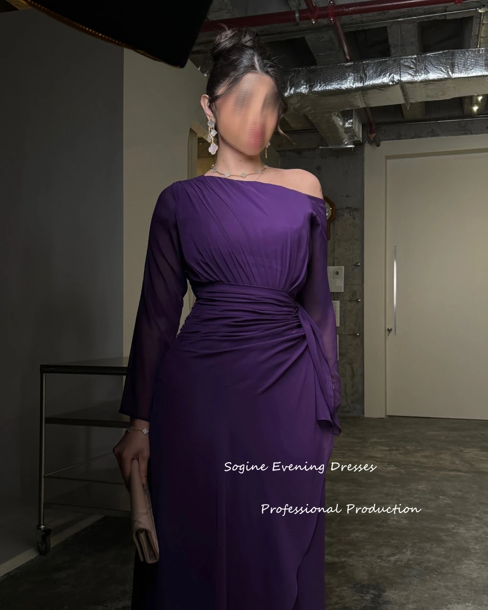 High-quality Chiffon Cocktail Party Dresses Off Shoulder Prom Dress Full Sleeves فساتين سهرات with Belt A-line Платье Вечернее