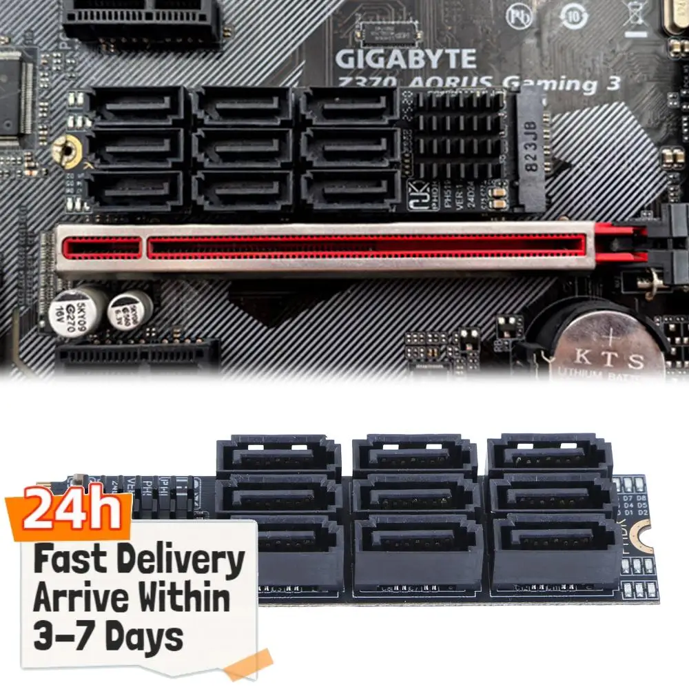 

M.2 To SATA 3.0 Riser Card PCIE 3.0 X2 Hard Disk Capacity M.2 NVME M-Key To SATA 9-Port Expansion Card for Desktop