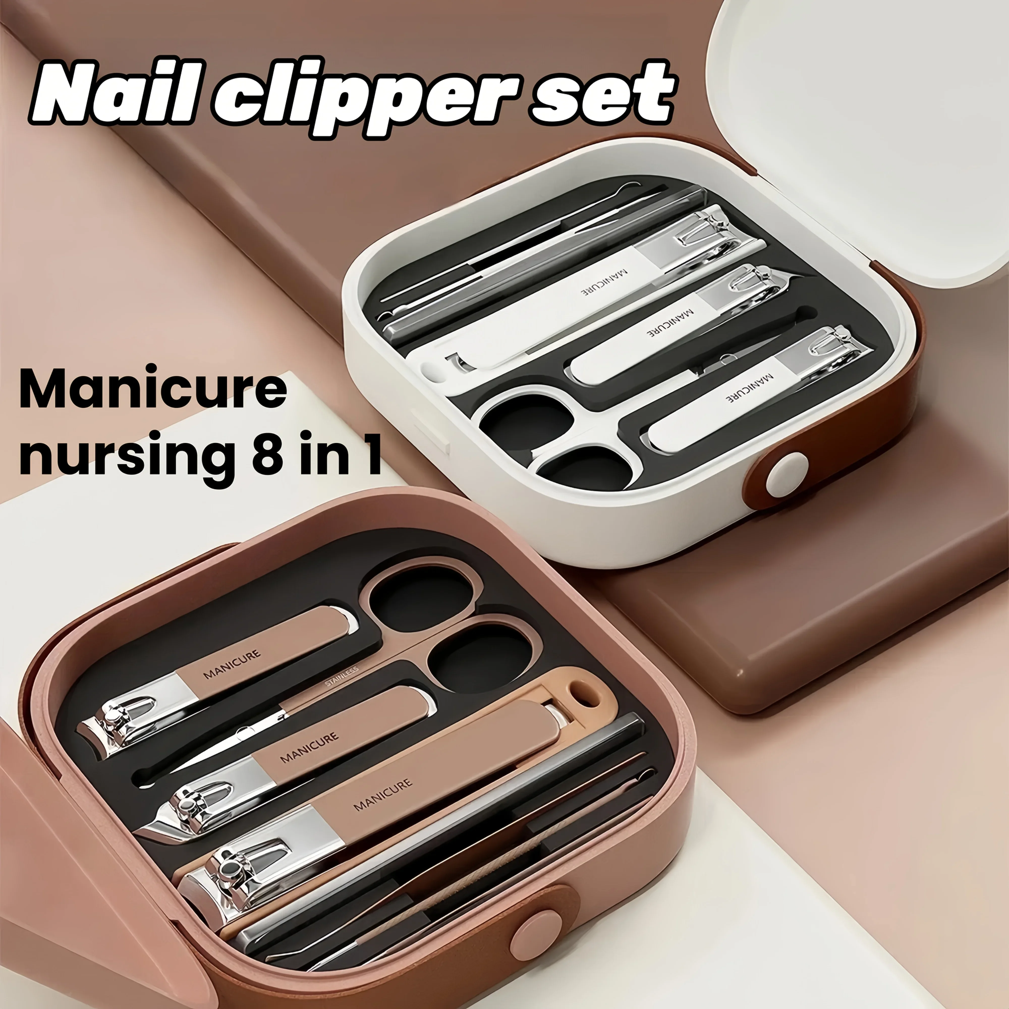 Anti-Spritz Nagelknipser-Set 8-teilig Edelstahl Maniküre-Pediküre-Kit Tragbare Nagelpflege-Werkzeuge mit Aufbewahrungsbox für Männer und Frauen