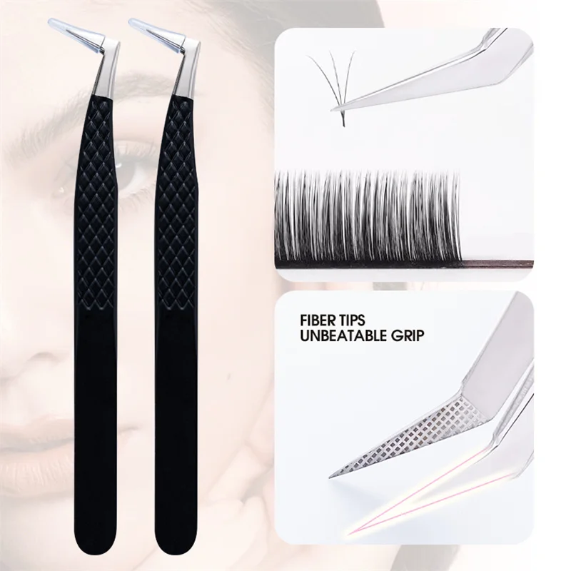 Stainless Steel False Eyelash Tweezers High Precision Eyelash Extension Tweezers Beauty Eyelash Grafting Tools Anti-slip Tweezer
