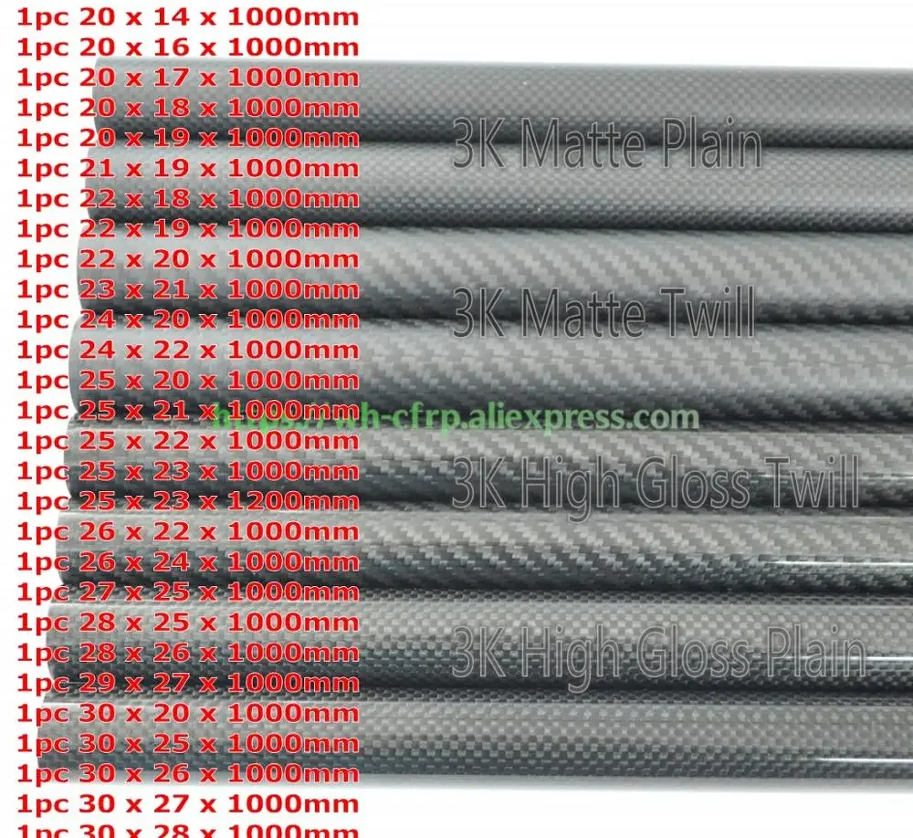 Rura z włókna węglowego 3K, długość 1000 mm, średnica zewnętrzna 20 mm 21 mm 22 mm 23 mm 24 mm 25 mm 26 mm 27 mm 28 mm 29 mm 30 mm, w 100% z włókna węglowego, japońska włóknina 3K ulepszona.