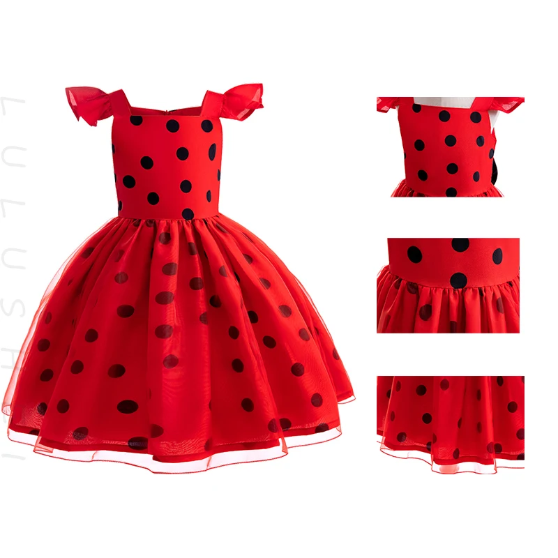

Детское красное платье с божьей коровкой, детский наряд с изображением божьей коровки для девочек, карнавальная одежда для Хэллоуина, сценическая одежда