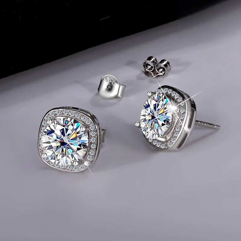 

Высококачественные серебряные роскошные квадратные серьги-гвоздики, женские серьги с муассанитом, элегантные серьги-гвоздики с муассанитом