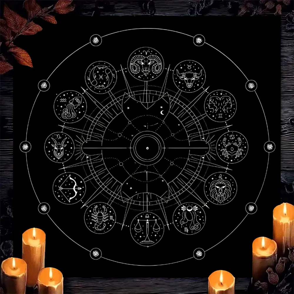 VIKAMA Moon Phase Crystal Lotus Tarot Altar Cloth Mystic Witchcraft Divination Mat Occult Home Decor