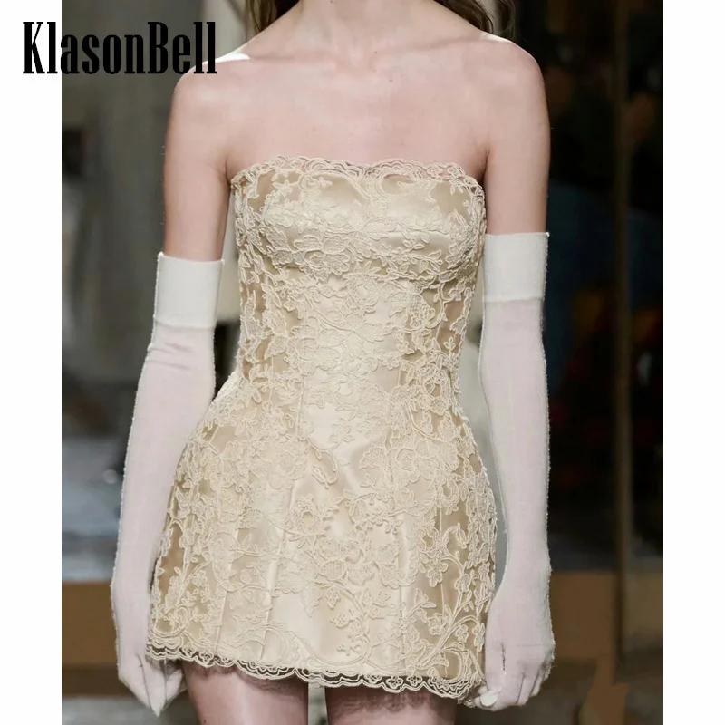 

8.3 KlasonBell Women Mesh Embroidery Double-deck Acetate Sexy Strapless Dress Sweet Hot Girl Collect Waist Party Evening Dress