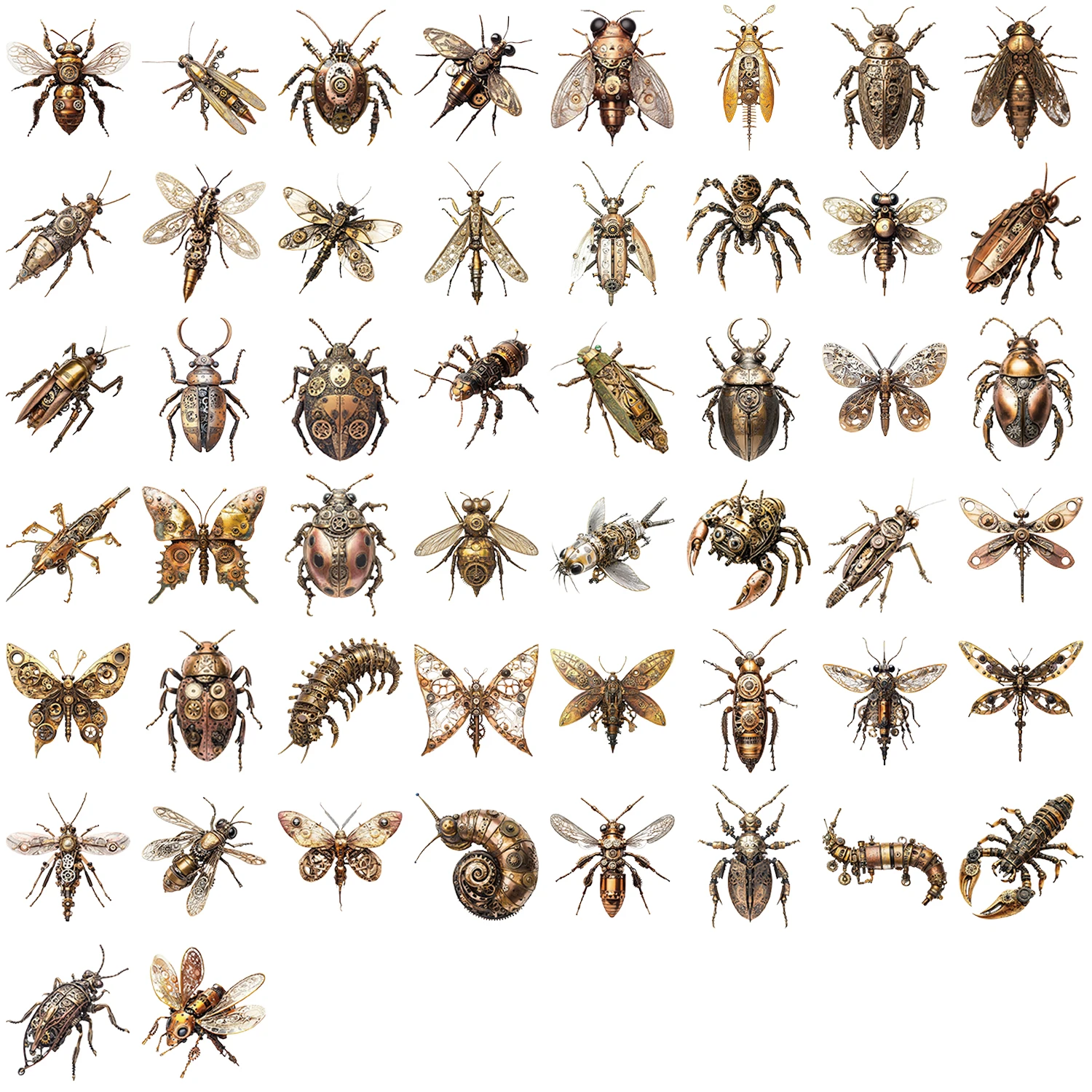 50pcs Steampunk Style Insect Transparent PET Decorative Mobile Phone Water Cup Skateboard Laptop Waterproof Stickers Kids Toy