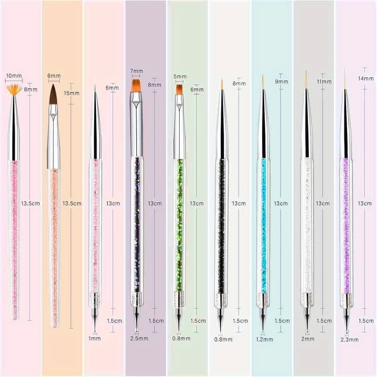 5/9 szt./partia Pędzle do zdobienia paznokci, końcówki do malowania, rysowania, rzeźbienia, pisak do kropek, płaski wachlarzowy liner, akryl, żel, lakier UV, narzędzia do manicure