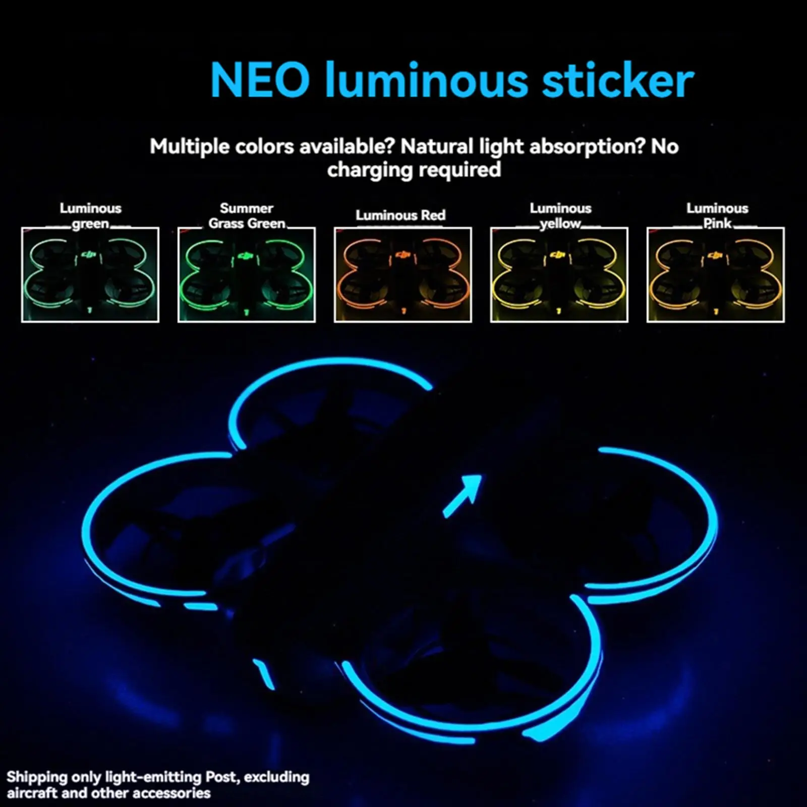 For DJI NEO Luminous Sticker Drone PVC Self Adhesive Decoration Waterproof Night Flight Visibility Enhancement Accessories