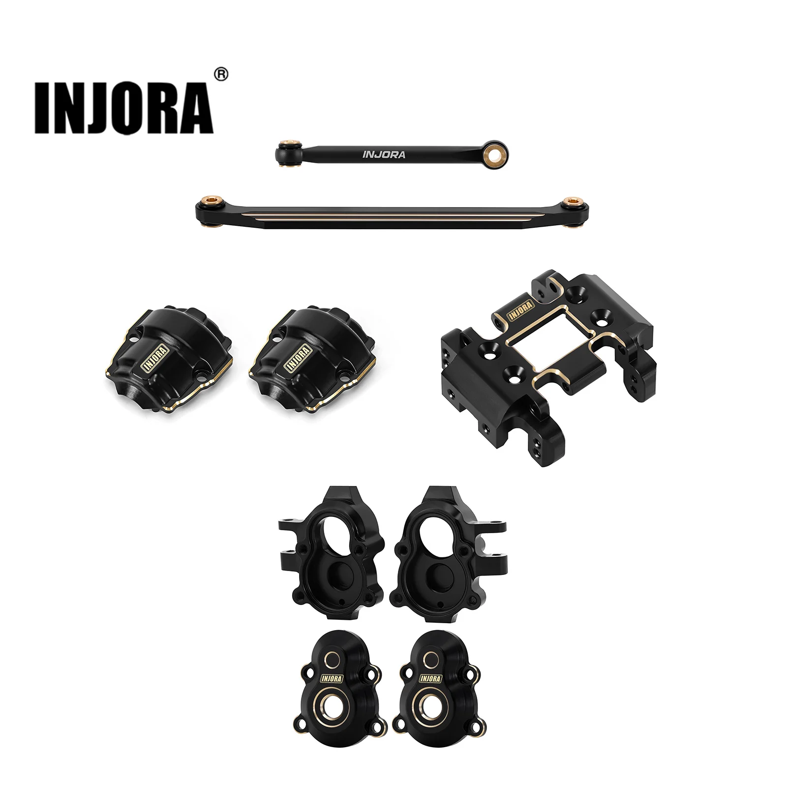 INJORA Black Coating Brass Skid Plate Steering Links Diff Covers for 1/18 RC Crawler Redcat Ascent18 Ascent-18 Upgrade Part