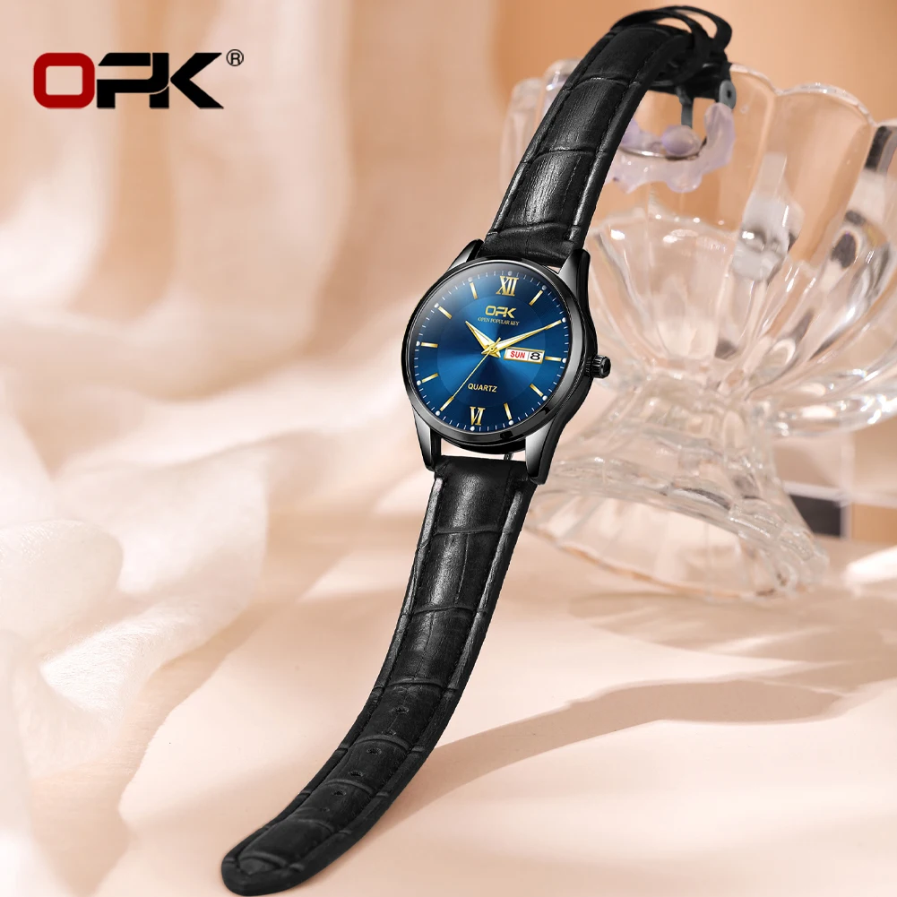 OPK 8132 Elegance Light Luxury Original Qaurtz Watch Small Dial Calendar Window Leather Strap HD Luminous Waterproof Watch