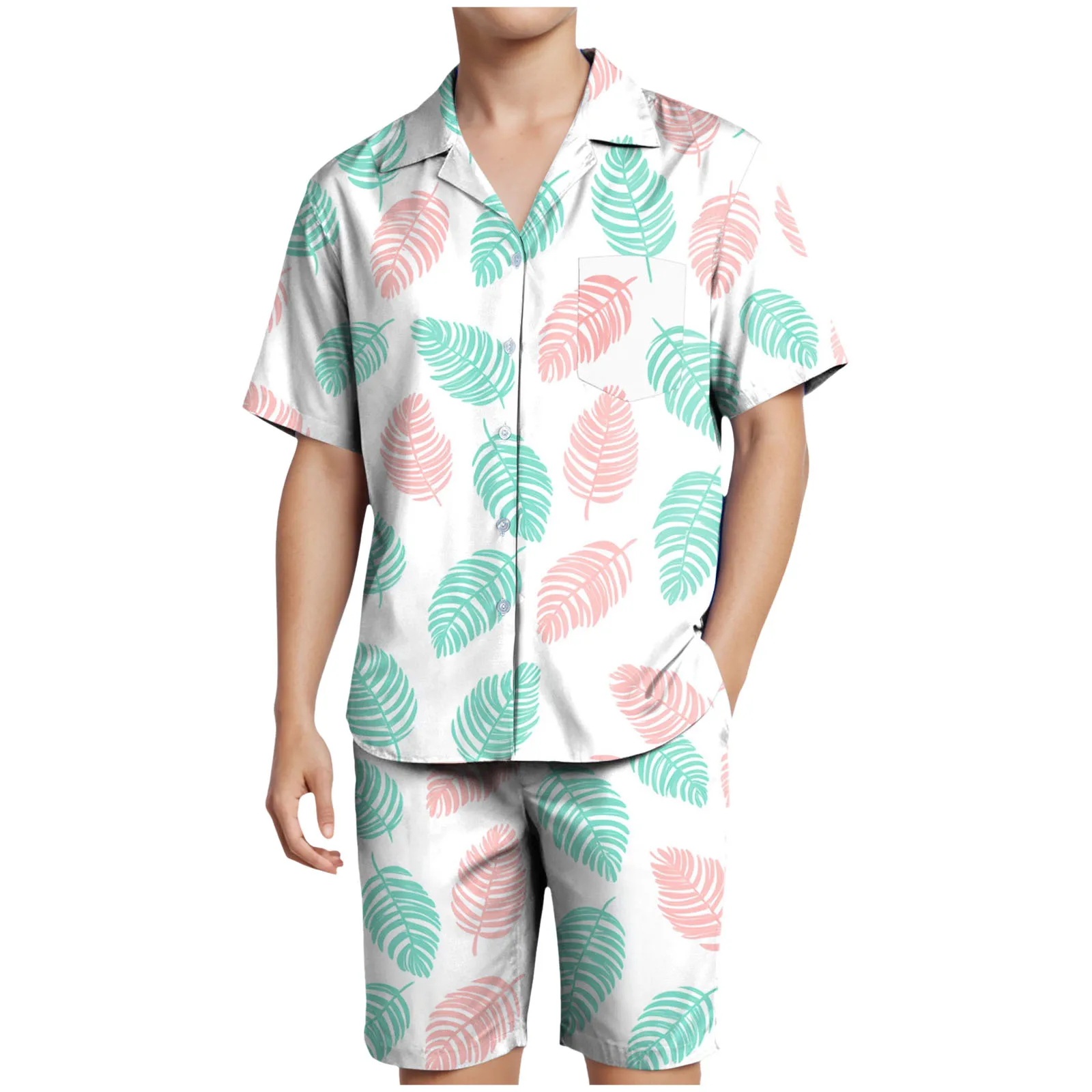 

Shawl Tuxedo Jacket Men's Hawaii Casual Printed Short Sleeved Shirt And Shorts Two Piece Suit Real Suit Men