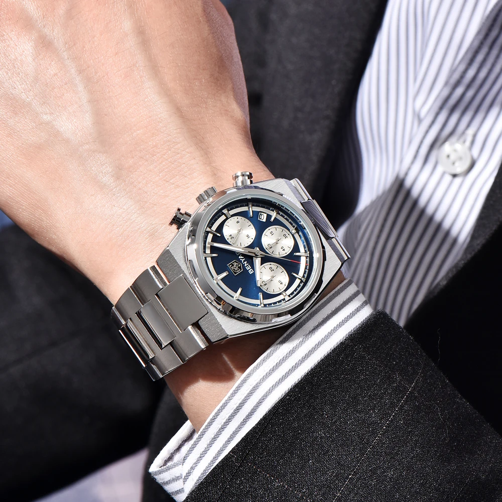 BENYAR 2025, neue Herrenuhren, Top-Marke, Luxus-Quarzuhr für Herren, Chronograph, Sport, Herren-Geschenkuhr, Edelstahl, leuchtend