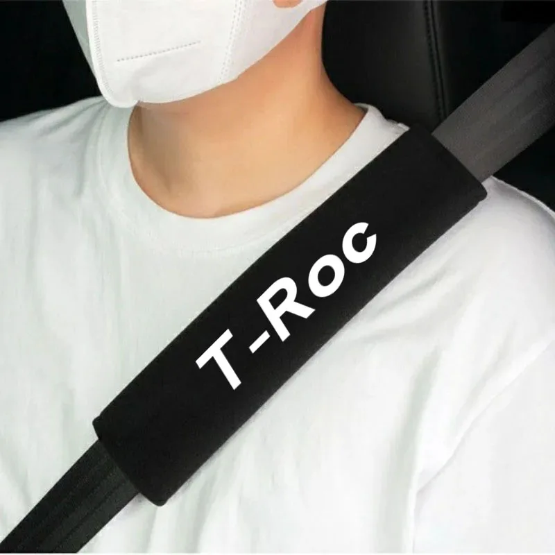 2pcs Car Seat Belt Cover With Safety Belt Shoulder Pads Protector Cover Breathable For Volkswagen VW T-ROC Logo Auto Accessories