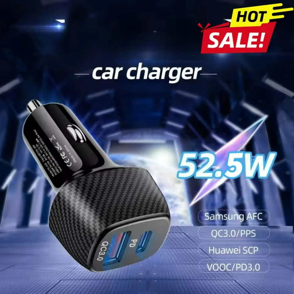 Auto USB Ladegerät 52,5 W Typ C Schnelle Lade Auto Zigarette Leichter USB Handy Auto Ladegerät Adapter Für iPhone Xiaomi Samsung