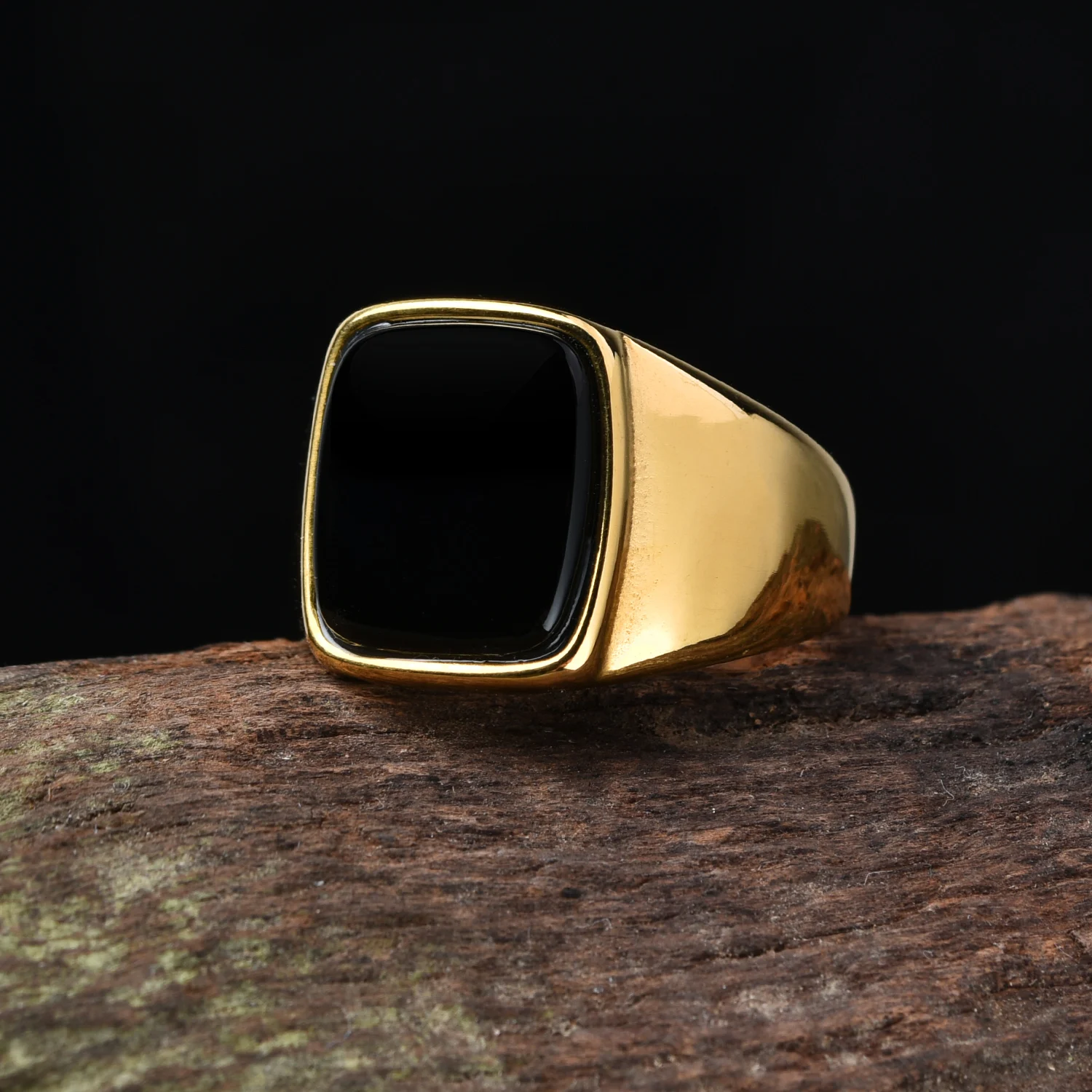 A3508 Men's/Women Trend High Quality 316LStainless Steel Multiple Colors Gemstone Style Onyx Golden Rings Jewelry