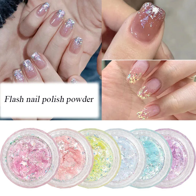 6-delige Nagellak Poeder Set Huisdier Multistyle Polariserende Fijne Flash Aurora Crystal Diamant Poeder Nagel Pailletten Accessoires