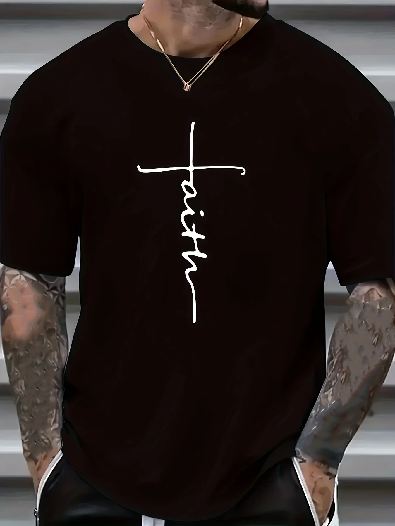 

Мужская повседневная модная футболка больших размеров с принтом «Вера и череп», удобная футболка с круглым вырезом и короткими рукавами, летняя свободная футболка