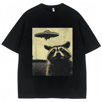 Raccoon Selfie UFO Funny Print T Shirt Men Women Novelty T Shirts 100% Cotton Oversized Casual Summer O-Neck T-shirts Streetwear