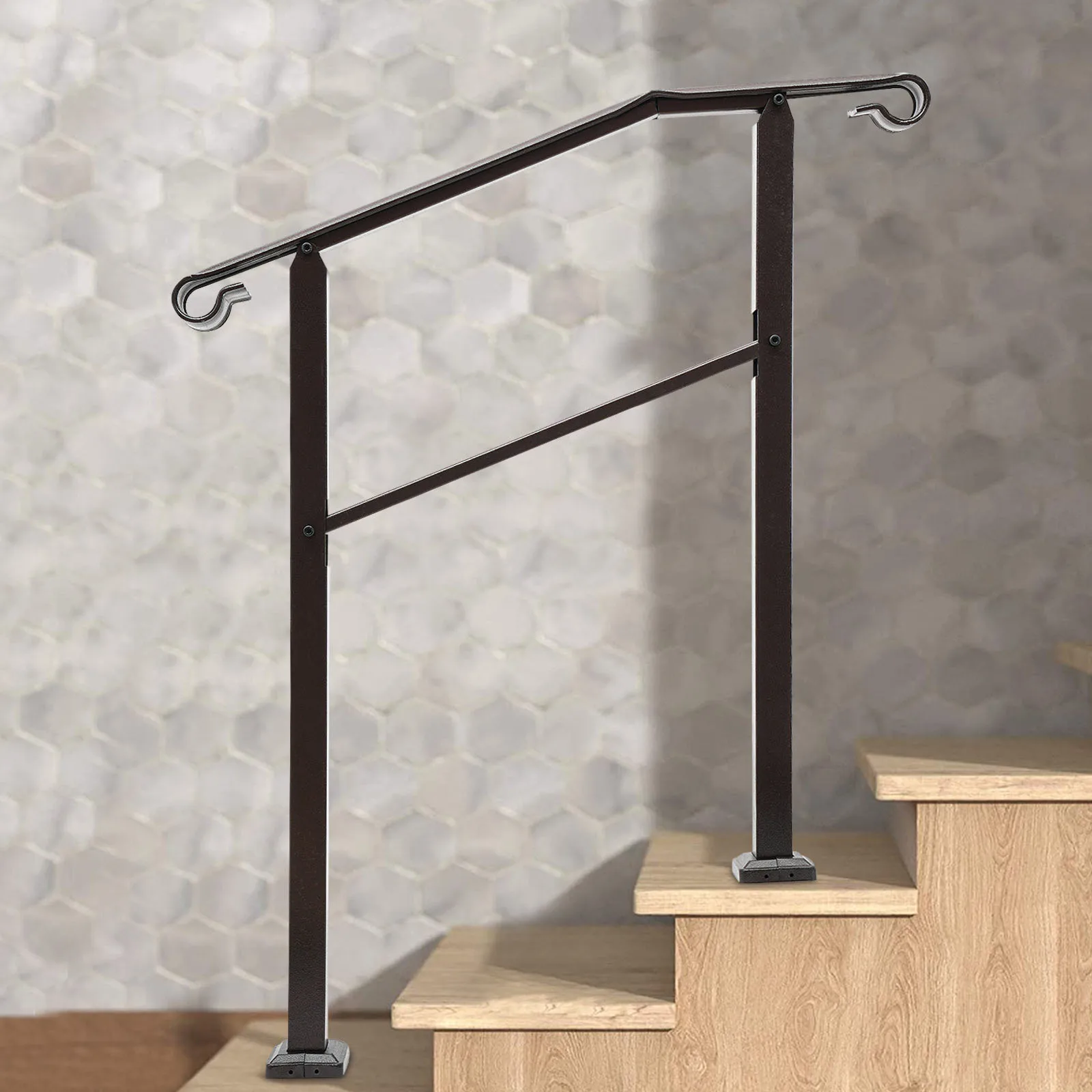 Outdoor staircase handrail slope 3FT iron brown, Handrails for Outdoor, Staircase Handrail, 3-Step Handrail