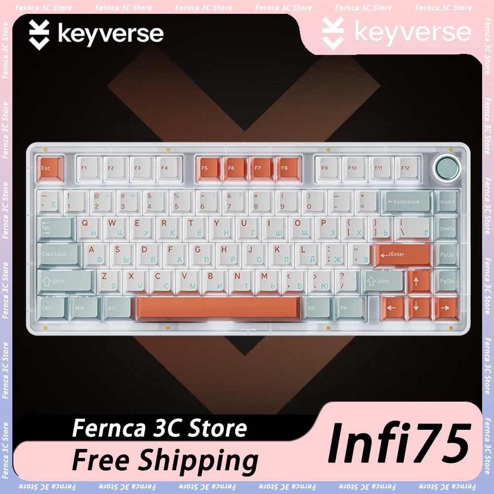 

Keyverse Infi75 Lite Mechanical Keyboard Multifunctional Knob Three Mode Hot Swap Wireless Gaming Keyboard 81Keys Gasket Pc Game