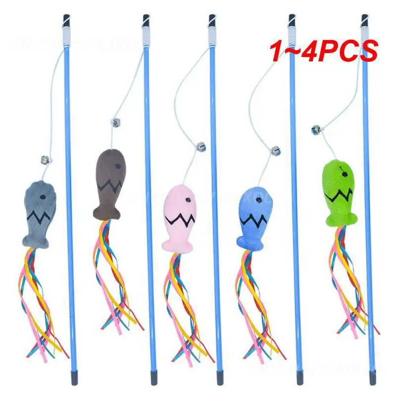 1~4PCS Pet Interactive Playing Toy Mint Colored 42cm Pet Accessories Kitten Fishing Rod Wand Toy Fishing Pole Wand Fish Type