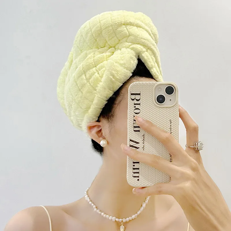 Plaid Hair Drying Cap, Double-Layer Thickened, Highly Absorbent and Quick-Drying Bath Cap Head Wrap Towel for Hair Washing