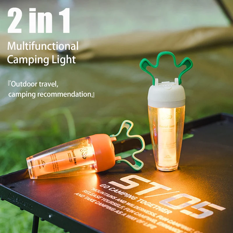 

Carrot Shaped Portable Outdoor Light Rechargeable 3 Modes 2000mAh LED Camping Lantern Waterproof Tent Lamp for Hiking Fishing