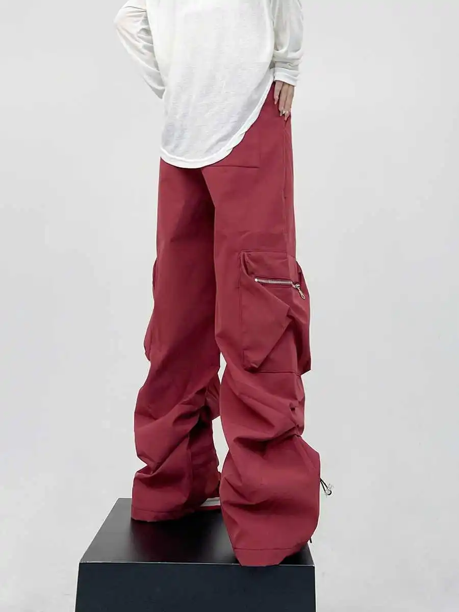 ผู้หญิงสีแดงร่มชูชีพกางเกงBaggy CargoกางเกงHarajuku Oversize Sweatpantsญี่ปุ่น 2000Sสไตล์Y2k Vintageแฟนกางเกง