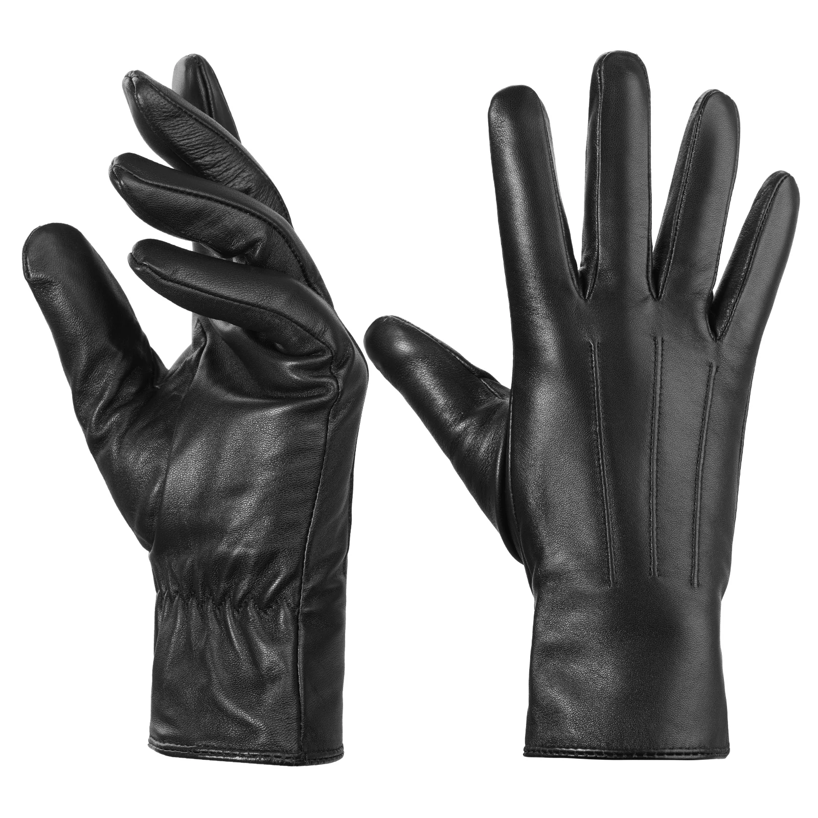 

Женские кожаные перчатки из овчины, теплые, совместимые с сенсорным экраном, высококачественные перчатки на полный палец с плюшевой подкладкой для зимы