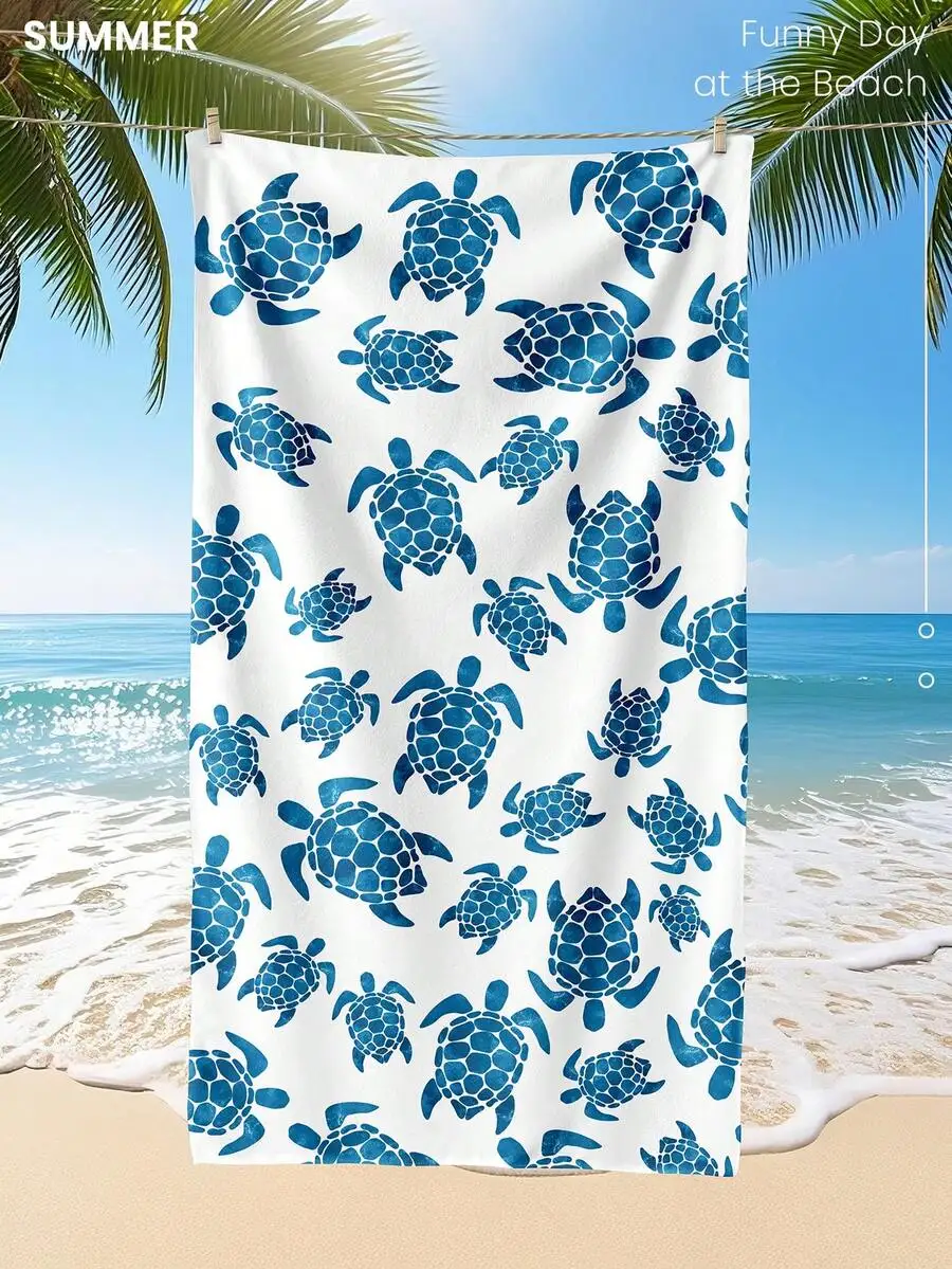 

Blue Sea Turtle Print Beach Towel, Microfiber, Lightweight & Sandproof for Summer Travel