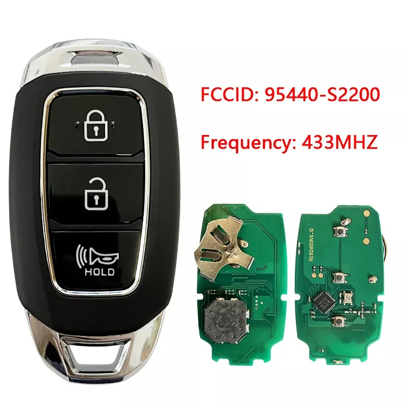 Substituição de chave remota inteligente para Hyundai Santa Fe, 95440-S2200, 433 MHz, 3 Chip Keyless, 3 botões, CN020163, 2020