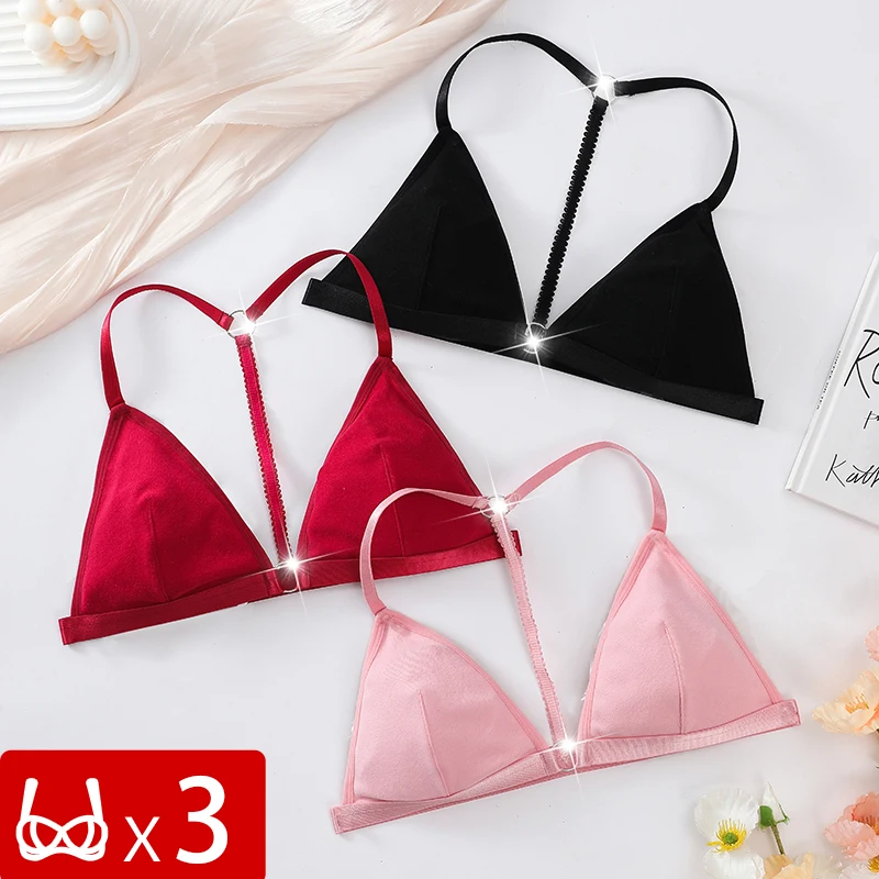 

3 шт. новый женский сексуальный французский треугольный бюстгальтер пуш-ап без косточек красивая спина изысканное нижнее белье тонкое бикини с открытой спиной нижнее белье