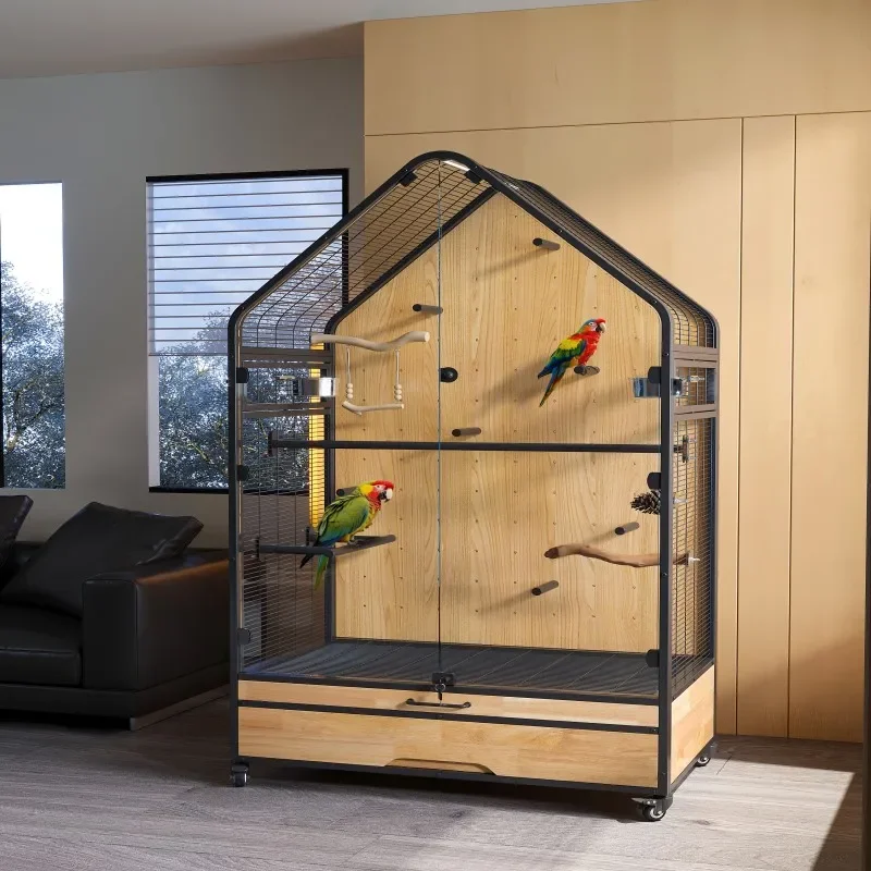 aLuxury Parrot Villa Large Space Bird Cage Movable Carbon Steel & Stainless Steel Eco-Friendly Durable Panoramic
