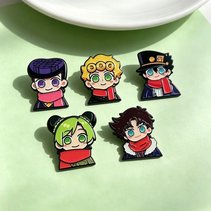 5Pcs JoJo's Bizarre Adventure Enamel Pins Giorno Jotaro Josuke Brooches Anime Badges for Backpack Lapel Fans Jewelry Gift