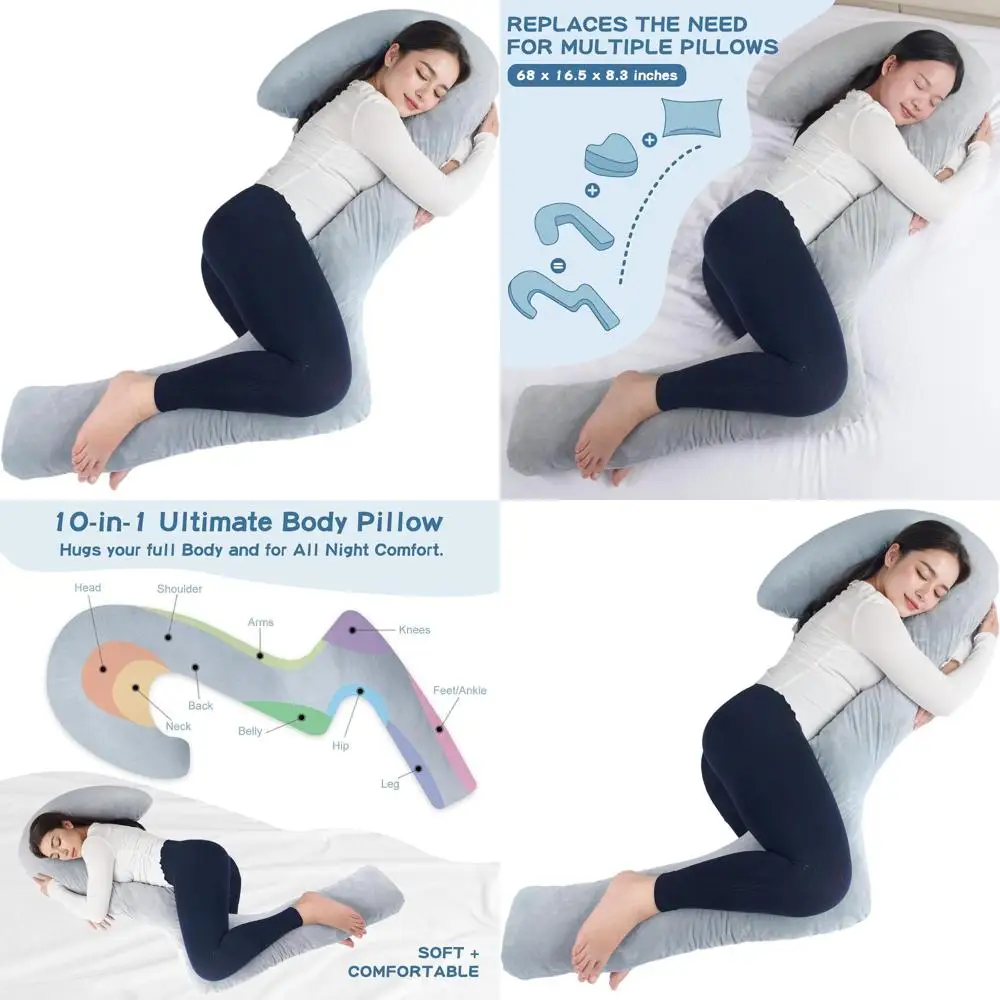 

Подушка для всего тела из пены с эффектом памяти 68 Memory Foam для сна на боку - поддерживает беременных, спины, бедра и ноги (серая)