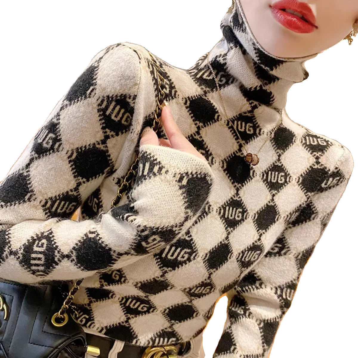 Red High Collar Slim Fit Knit Sweater Base Layer irt for Women Faionable Inner Wear Commute Sle Winter 2023 New Arrival