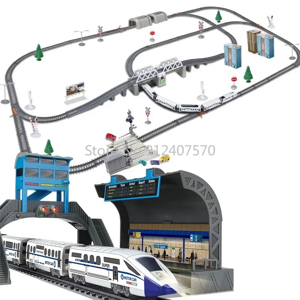 Elektrische Zug Hohe Geschwindigkeit Zug Modell Eisenbahn Track Harmonie Schiene Spielzeug Auto Montieren DIY Set Kinder Weihnachten Geschenk Spielzeug für junge