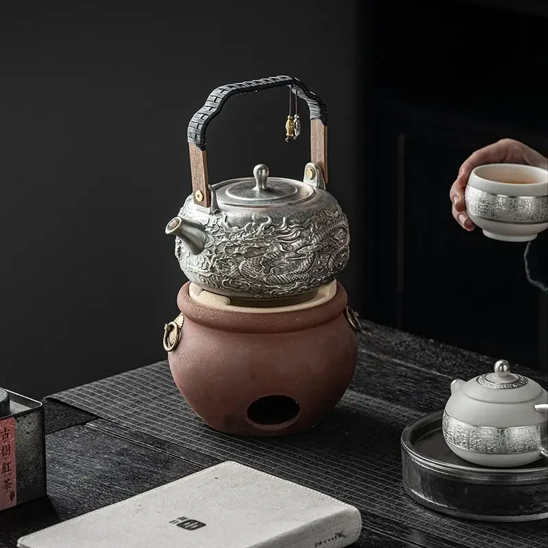 Silver pot high-end Longteng World Kung Fu tea set in the the Year of the Loong Vintage large capacity boiling water teapot