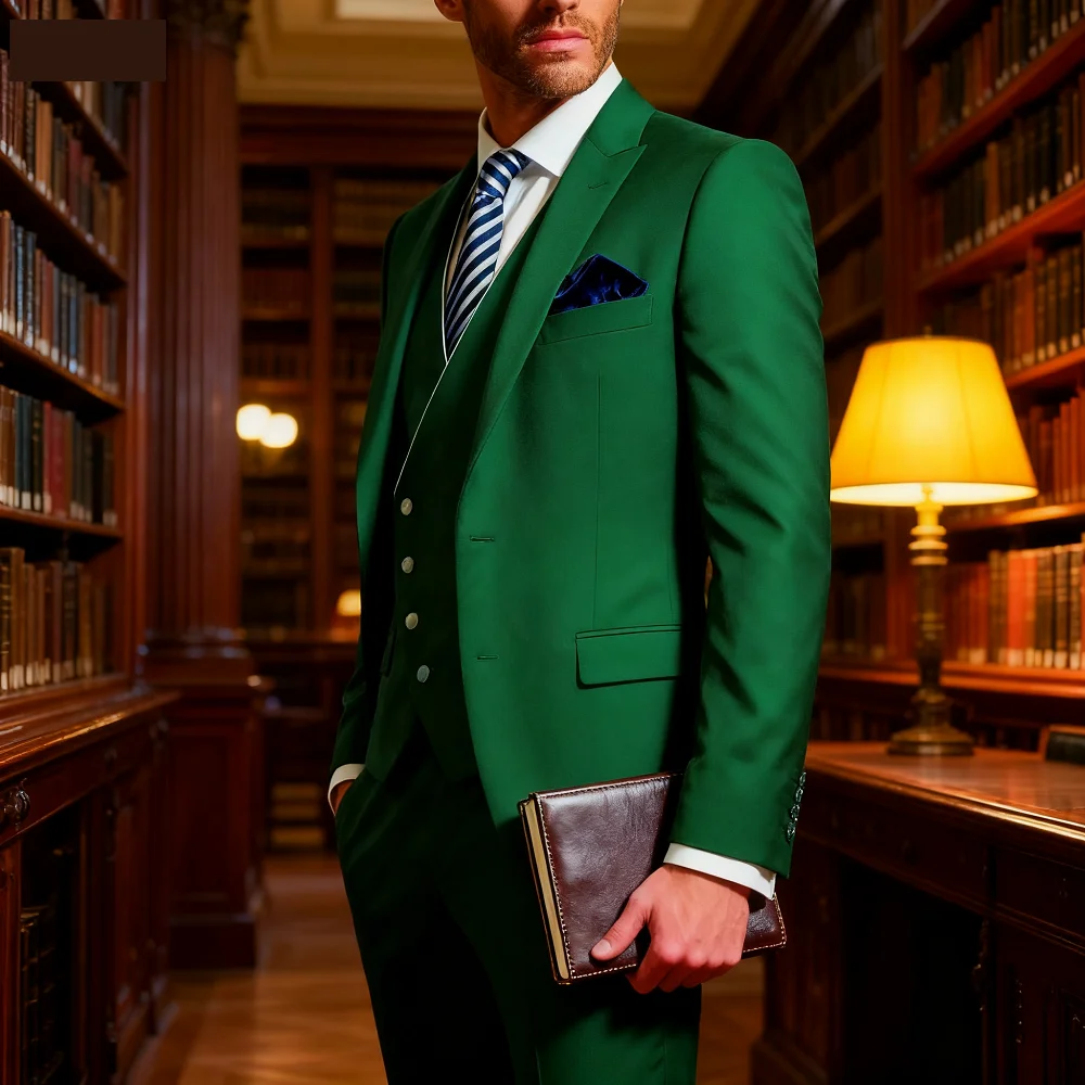 

Solid Color 3-Piece Men's Suit Fashionable New Formal Business Wedding Unique Button Lapel Tuxedo Vest Pants Set