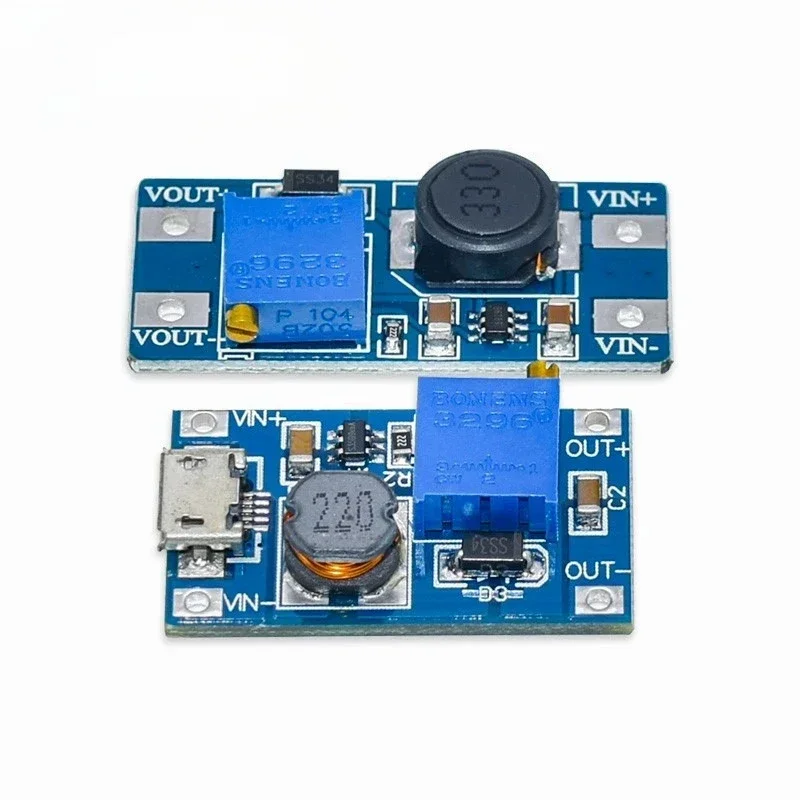 

100pcs DC-DC Adjustable Boost Module 2A Boost Plate Step Up Module with MICRO USB 2V-24V to 5V 9V 12V 28V MT3608