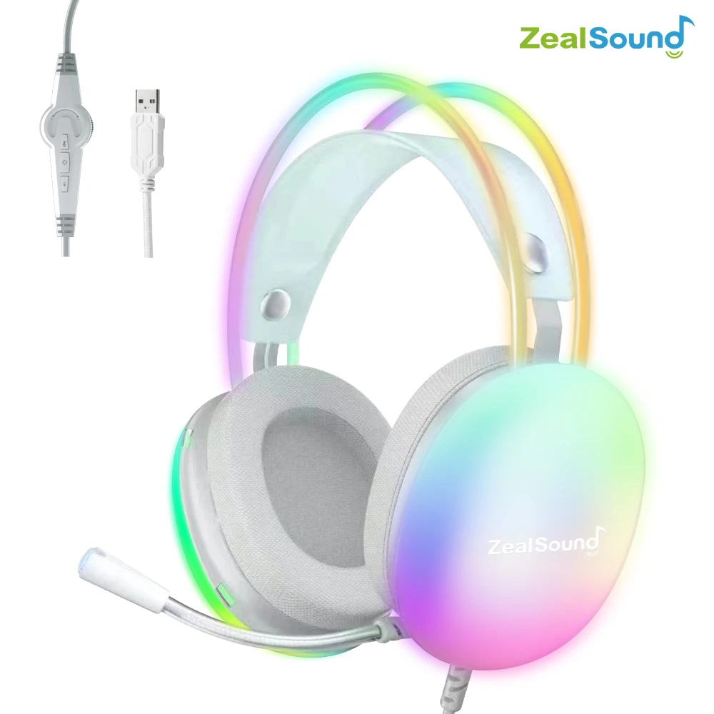 Zealsound RGB Gaming Headset For PC Laptop PS4 PS5 Wired Headphones With Mic Bass Surround Over Ear USB Full Light Earphone S600