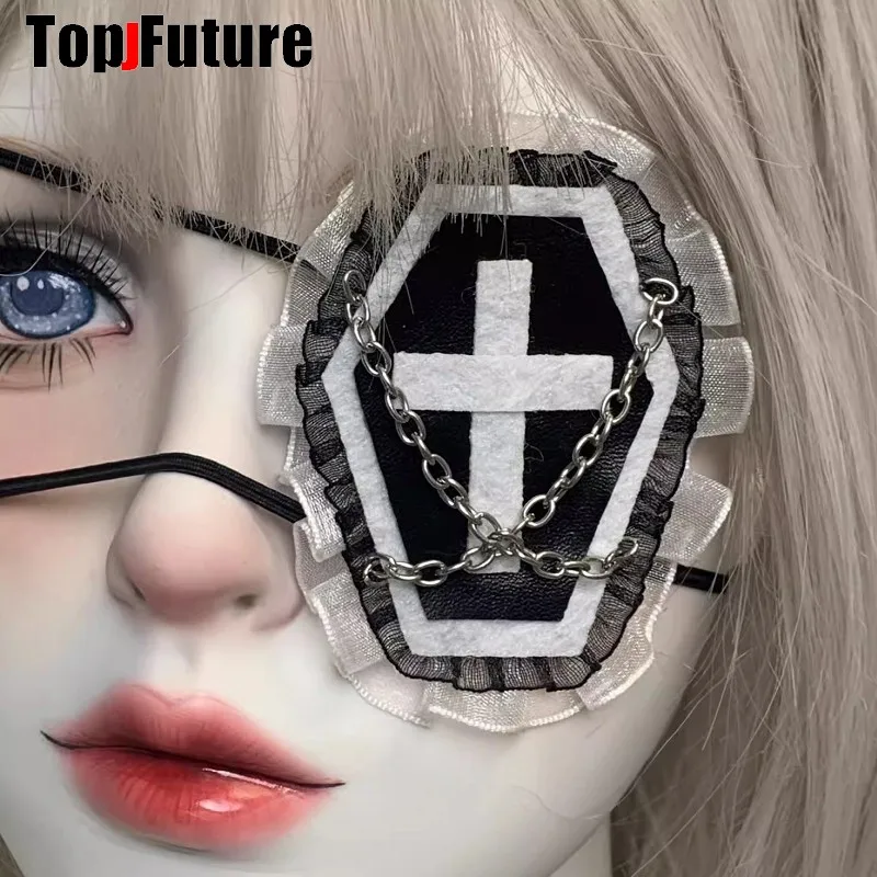 Streetwear Y2k kız kadınlar gotik Lolita Cosplay Harajuku Punk Steampunk dantel başak çapraz Hairbands Hairband çapraz göz maskesi